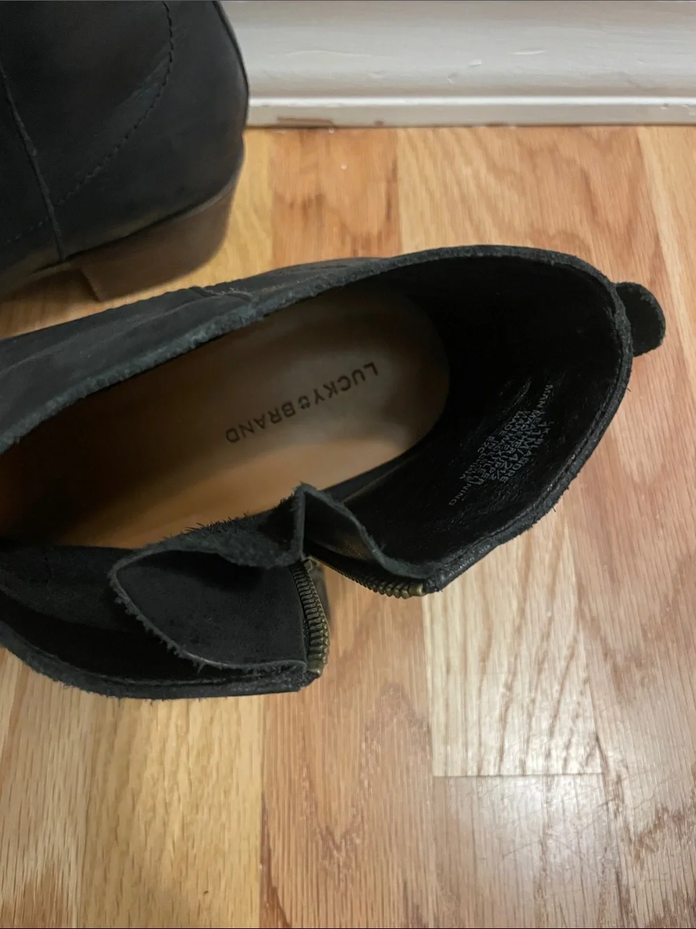 Lucky Brand Black Leather Ankle Booties with Side Zip Detail